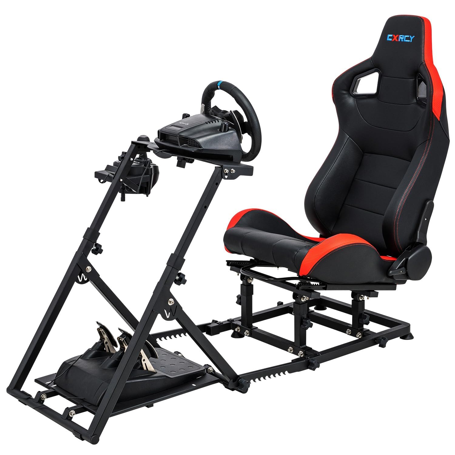 CXRCY Cabina Simuladora de Carreras con Asiento, Respaldo Ajustable y Rieles Deslizantes, Cabina de Carreras Formula y GT Sim Compatible para Logitech/Fanatec/Thrustmaster G920 G29 G25 G27
