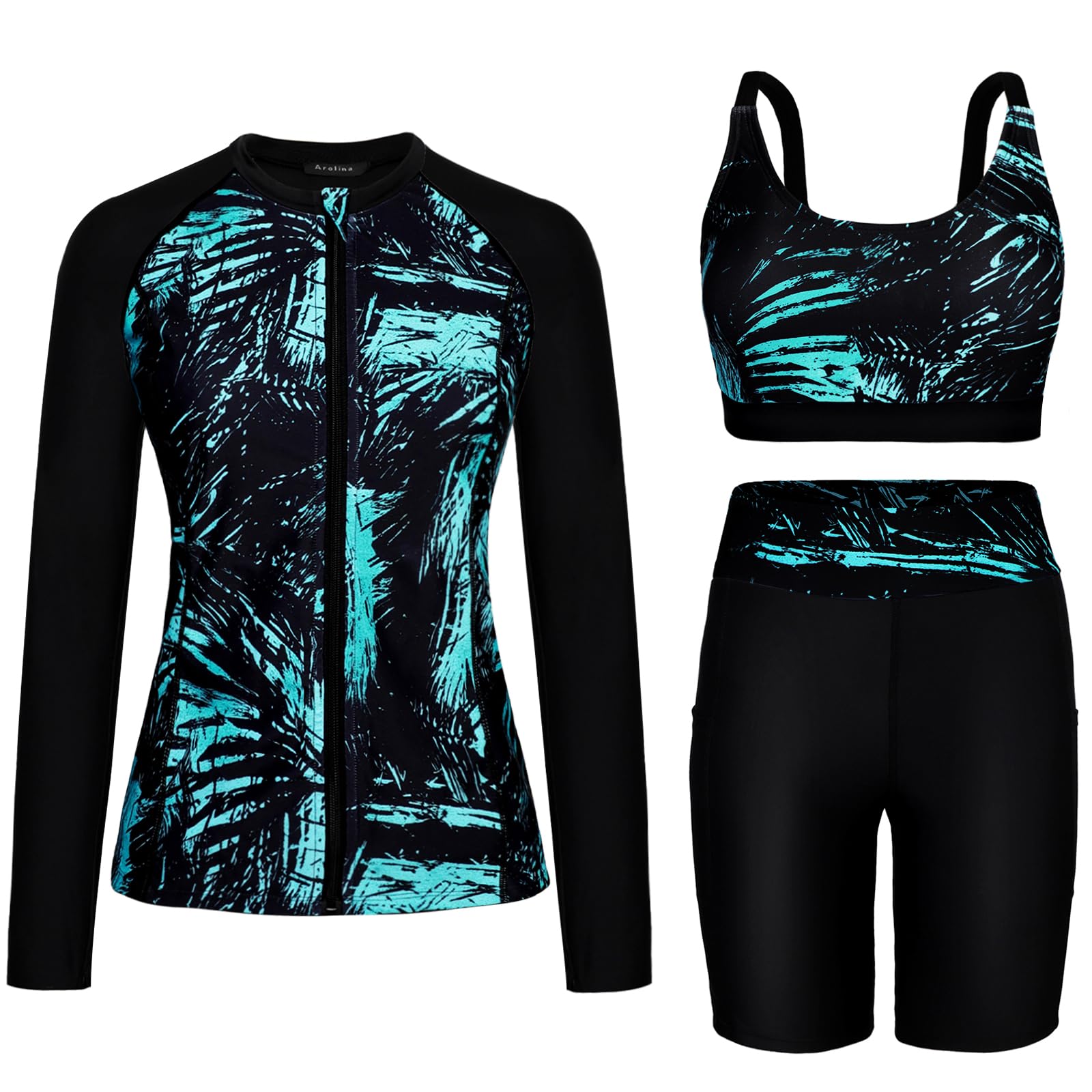 Photo 1 of Arolina Rash Guard for Women 2025 Long Sleeve Bathing Suit for Women Over 50 Modest Swimsuits with Swim Shirt Green L