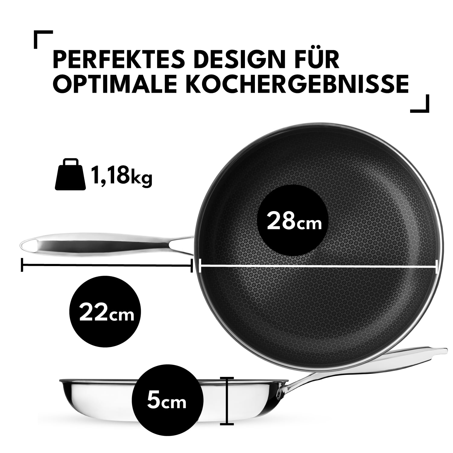 Onyx Cookware Bratpfanne 28 cm | Beschichtete Pfanne Induktion | Für alle Herdarten | Kratzfeste Antihaft-Oberfläche | 3-Schicht Edelstahl/Aluminium | Ofenfest bis 260°C | PFAS-frei 6