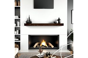 BoscoMondo Solid Wood Fireplace Mantel Shelf, Floating Mantle for Living Room, Farmhouse Rustic Wood Mantel, Easy Wall Mount with Heavy-Duty Metal Bracket (54", Intense Brown)