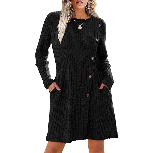 Sweater Dresses for Women 2024 Trendy Knit Fall Dresses Side Button Sweater Dress Fashion Tunic Sweater with Pockets Black at Amazon Women's Clothing store Sweater Dresses for Women 2024 Trendy Knit Fall Dresses Side Button Sweater Dress Fashion Tunic Sweater with Pockets Black at Amazon Women's Clothing store
