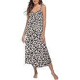 Ekouaer Womens Sleeveless Nightgown Full Slip Nightshirt Print Nightwear Full Length Loungewear Soft Nightdress Brown Leopard
