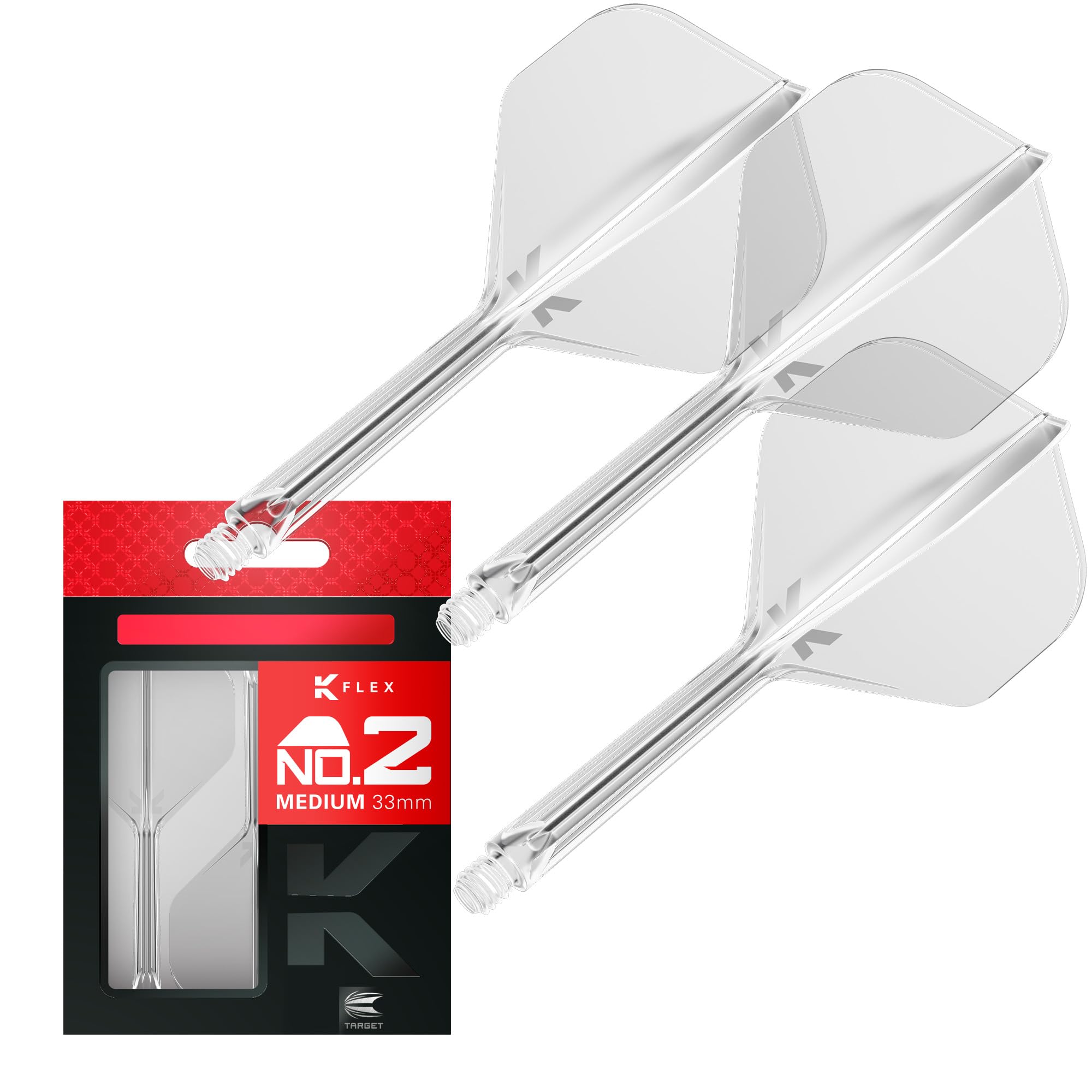 Target Darts K Flex Integrated Dart Flights And Shafts, No.2 Clear (Medium) | Pack Of 3 K-Flex – No2, Kflex All In One Moulded Dart Flight & Stem | Professional Dart Accessories