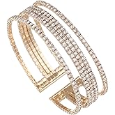 Ecesha Multi-layer Sparkling Rhinestone Cuff Bracelet For Women Crystal Bangle Strand Wrap Bracelet for Party Prom Wedding
