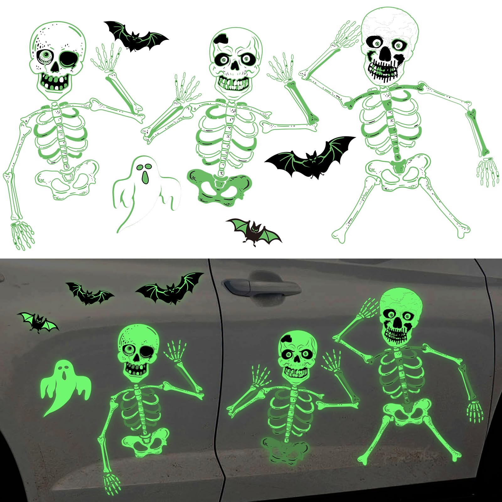 Photo 1 of Copkim 20 Pcs Halloween Car Magnets Decoration for Garage Door Glow Skeleton Magnetic Halloween Decor Bats Ghost Luminous Car Magnet for Refrigerator Fridge Trunk or Treat Party Supplies