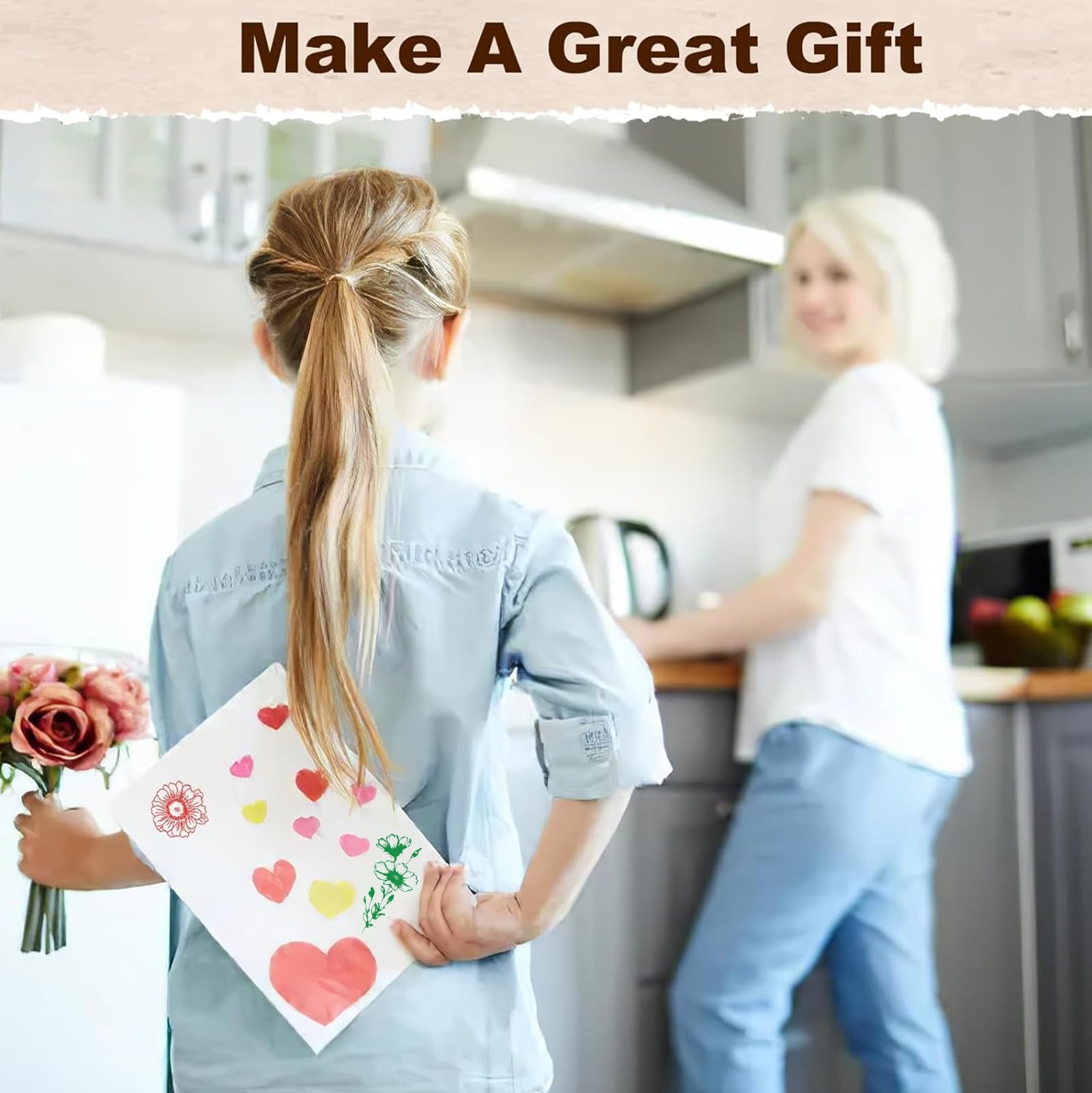 UCEC 4 Sheets Clear Stamps Set for Card Making, 2 Pcs Acrylic Stamp Block (7.5*7.5cm & 5*5cm), Vintage Plants Flowers Rubber Silicone Stamps, Small Clear Stamps for Crafts Decoration DIY Scrapbooking