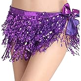MUNAFIE Sequin Tassel Hip Scarf Sequin Tassel Skirts Rave Fringe Hip Scarf for Festival Belly Dance Skirt
