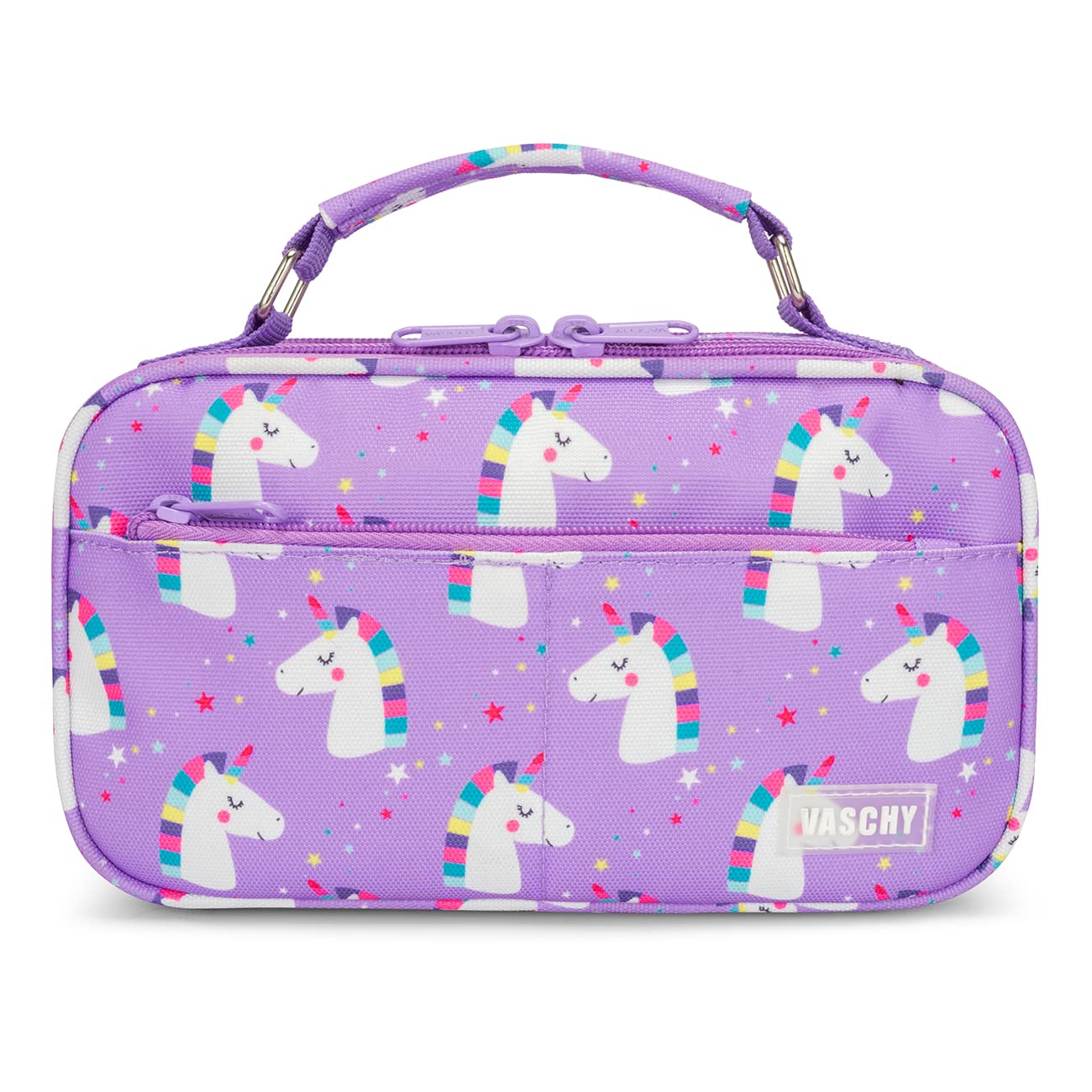 VASCHY Pencil Case, Large Pencil Pouch with Multi-compartments for School, Work, Office Portable Pencil Cases for Kids, Girls and Boys with Top Handle Zippered Stationary Organiser, Unicorns
