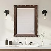Besdomus Rustic Wooden Framed Mirror: 32" x 24" Dark Brown Wood Bathroom Mirrors for Wall - Vertical or Horizontal Hanging fo