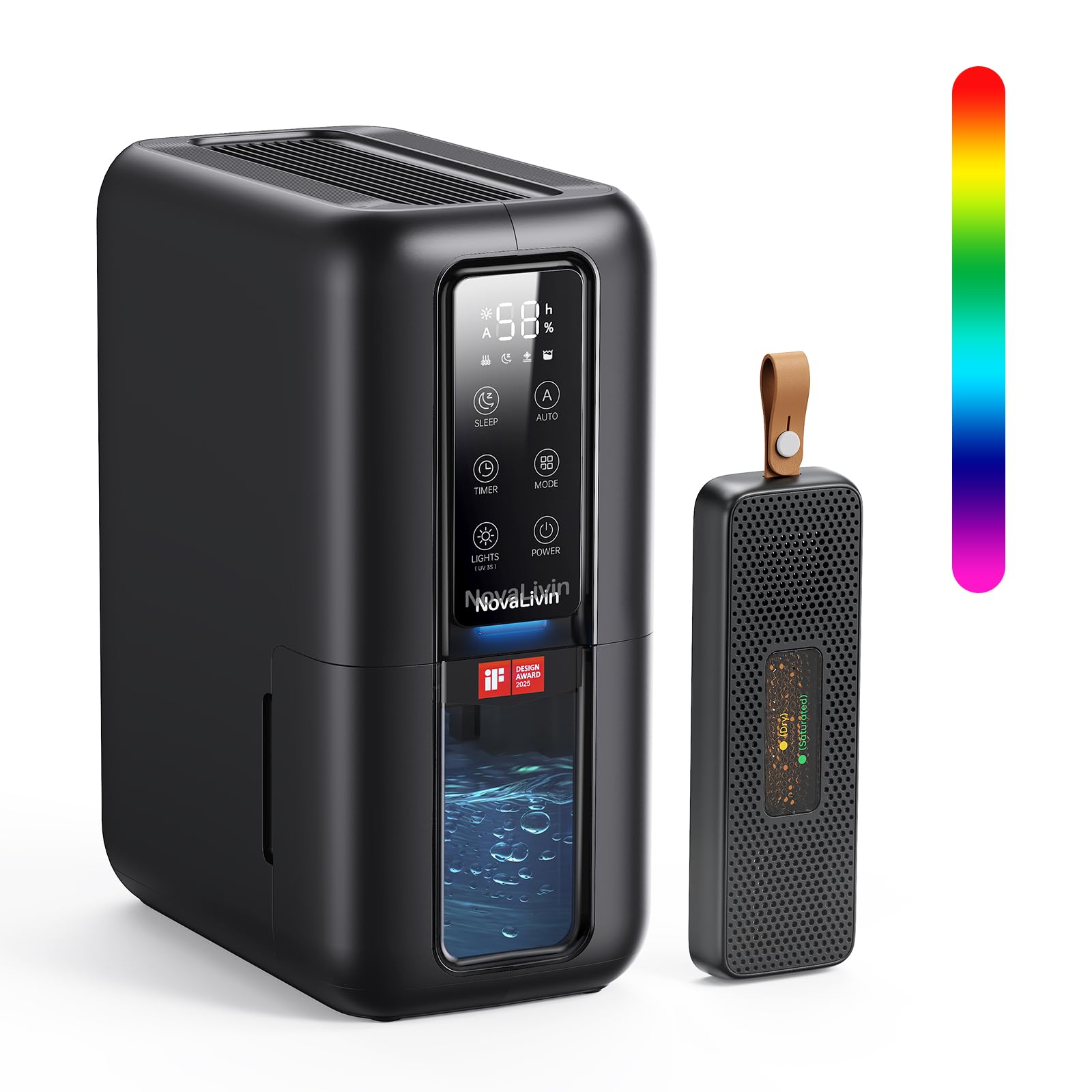 Photo 1 of Dehumidifiers for Bathroom with Moisture Absorber Bag Reusable, 68 OZ Water Tank Portable Quiet Dehumidifier for Bedroom with Auto Shut Off, 7 Colors LED Light for Home, RV, Garage, apartment, Black