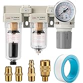 LNCHKA Air Pressure Regulator 1/4 NPT,Air Compressor Water Separator(0-150PSI),Air Compressor Dryer Auto Drain+Manual Drain-Double Air Filters