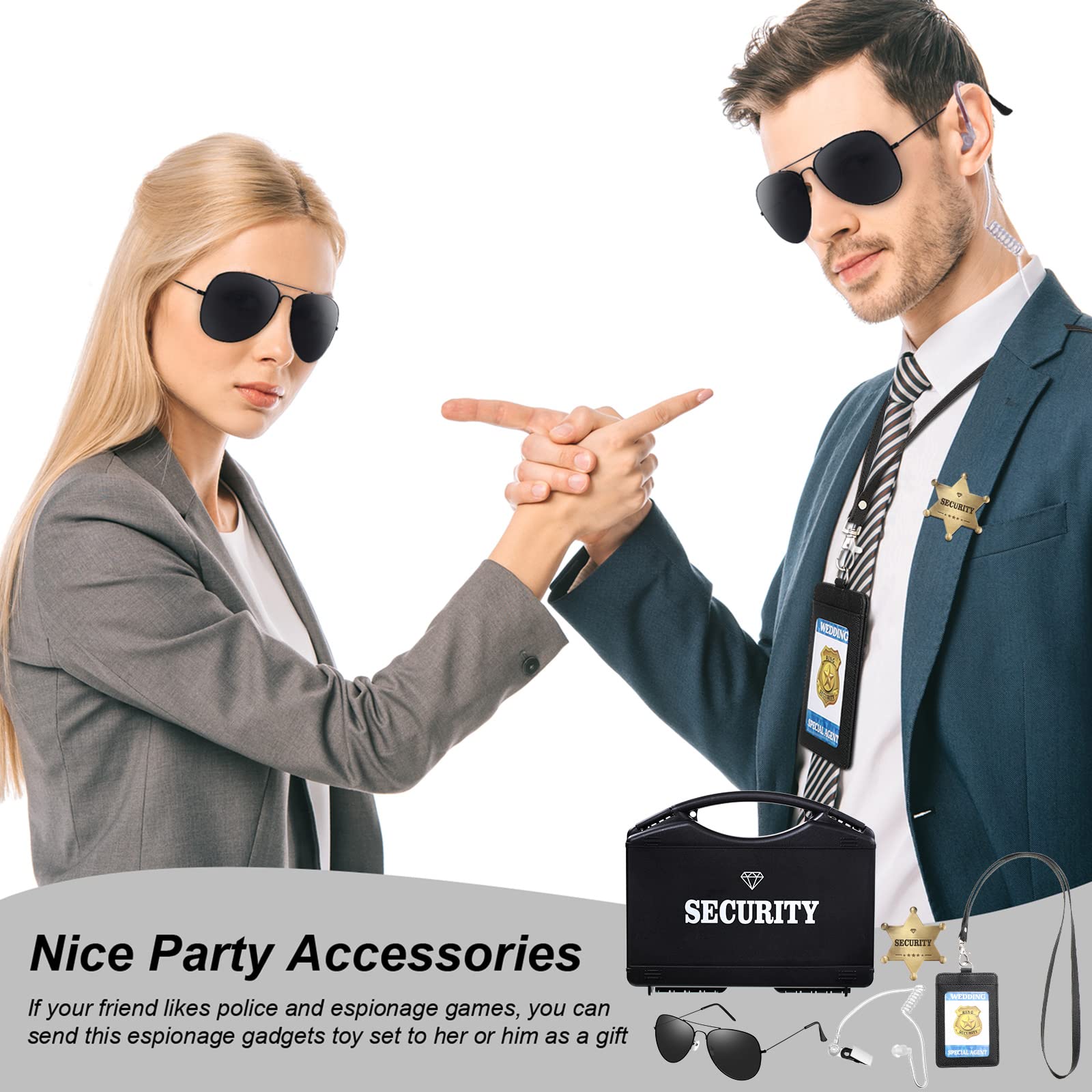 Gejoy Wedding Ring Box Portable Security Box Bearer Suitcase Security Briefcase with Earpiece Earplugs Headset and Sunglass Metal Ring Badge ID Card Holder Engagement Cosplay Accessory