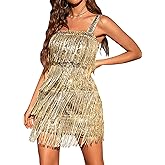 Madam Uniq Women Tassel Formal Dress Strap Sequin Mini Elegant Evening Prom Party Club Dance Gown