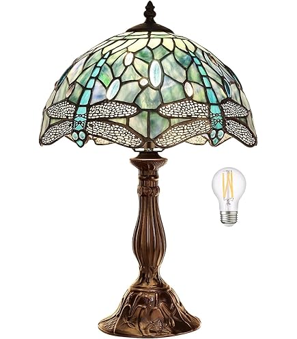 WERFACTORY Tiffany Lamp Sea Blue Stained Glass Table Lamp 12X12X18
