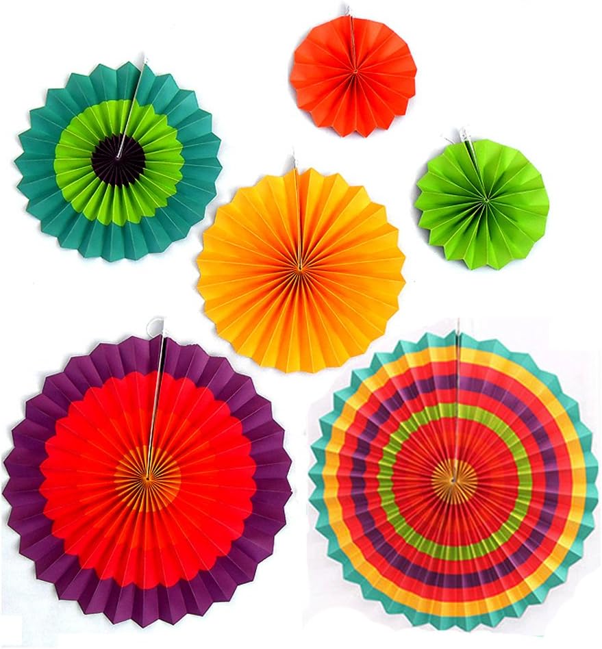 6 Pcs Double Sided Colorful Paper Flowers Fan Home Decor,Foldable Wall Hanging Round Wheel Flower Fan for Birthday Wedding Festival Party Shop Window Decoration