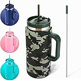 FAHRMOSIS 64 Oz Tumbler with Handle and Straw Half Gallon Water Bottle Stainless Steel Travel Mug for Hot & Cold Drinks, Reusable Water Bottle with Lids and Straw - Camo