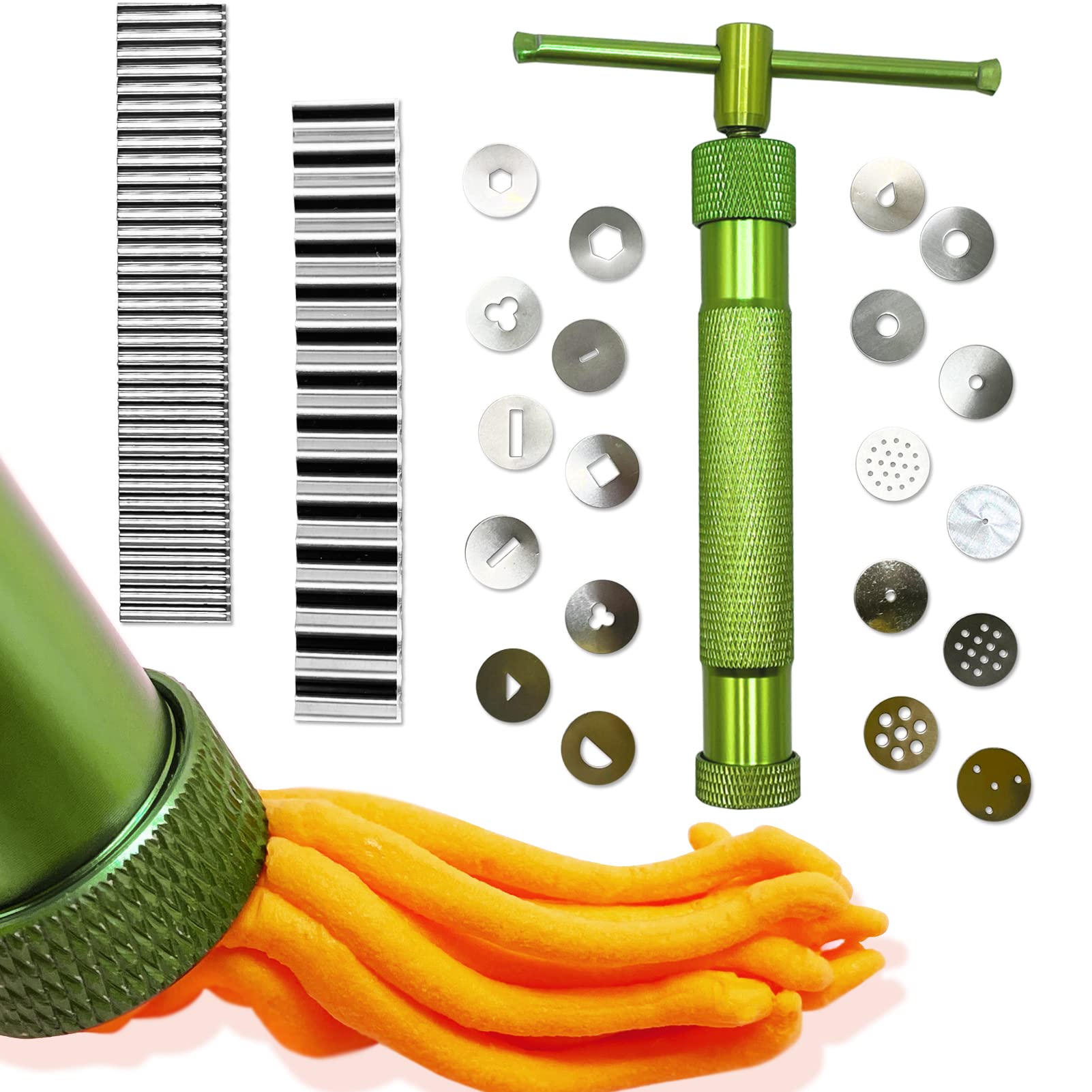 LAMXD Clay Extruder, Stainless Steel Sugar Paste Extruder Cutter Decorating Tool with 20 Tips for Fondant,Cake and Clay,Set of 3 Mixed Cutter Blades Modelling Clay Oven Baked Polymer Accessories