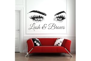 DXLING Lash & Brows Large Eyes Quote Wall Decals Fashion Creative Vinyl Eyelashes Beauty Salon Wall Stickers Eyebrows Store Decor LC722 (Black)