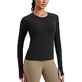 CRZ YOGA Seamless Long Sleeve Shirts for Women Waist Length - Workout Athletic Running Gym Yoga Tops Crewneck Breathable