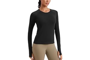 CRZ YOGA Seamless Long Sleeve Shirts for Women Waist - Workout Athletic Running Gym Yoga Tops Crewneck Breathable Quick Dry