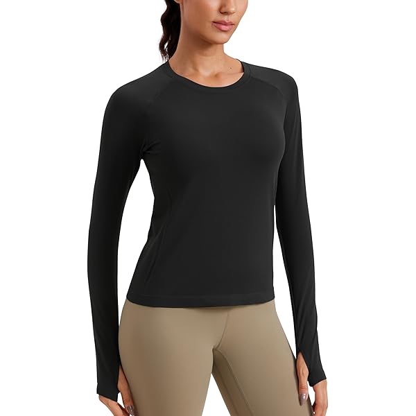 CRZ YOGA Butterluxe Haut Manches Longues Recadré Femme - Tee Shirt Fitness Yoga Avec Trous Pour Pouces
