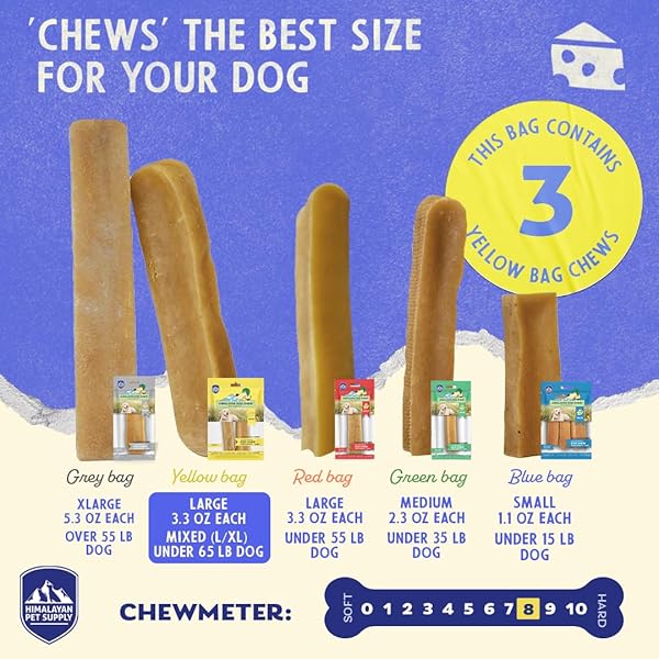 HIMALAYAN DOG CHEW ORIGINAL YAK CHEESE DOG CHEWS, THE BETTER-FOR-YOU CHEW, 100% NATURAL, LONG LASTING, HEALTHY SAFE DOG TREATS, LACTOSE & GRAIN FREE, PROTEIN RICH, FOR DOGS 65 LBS & SMALLER, 3-COUNT