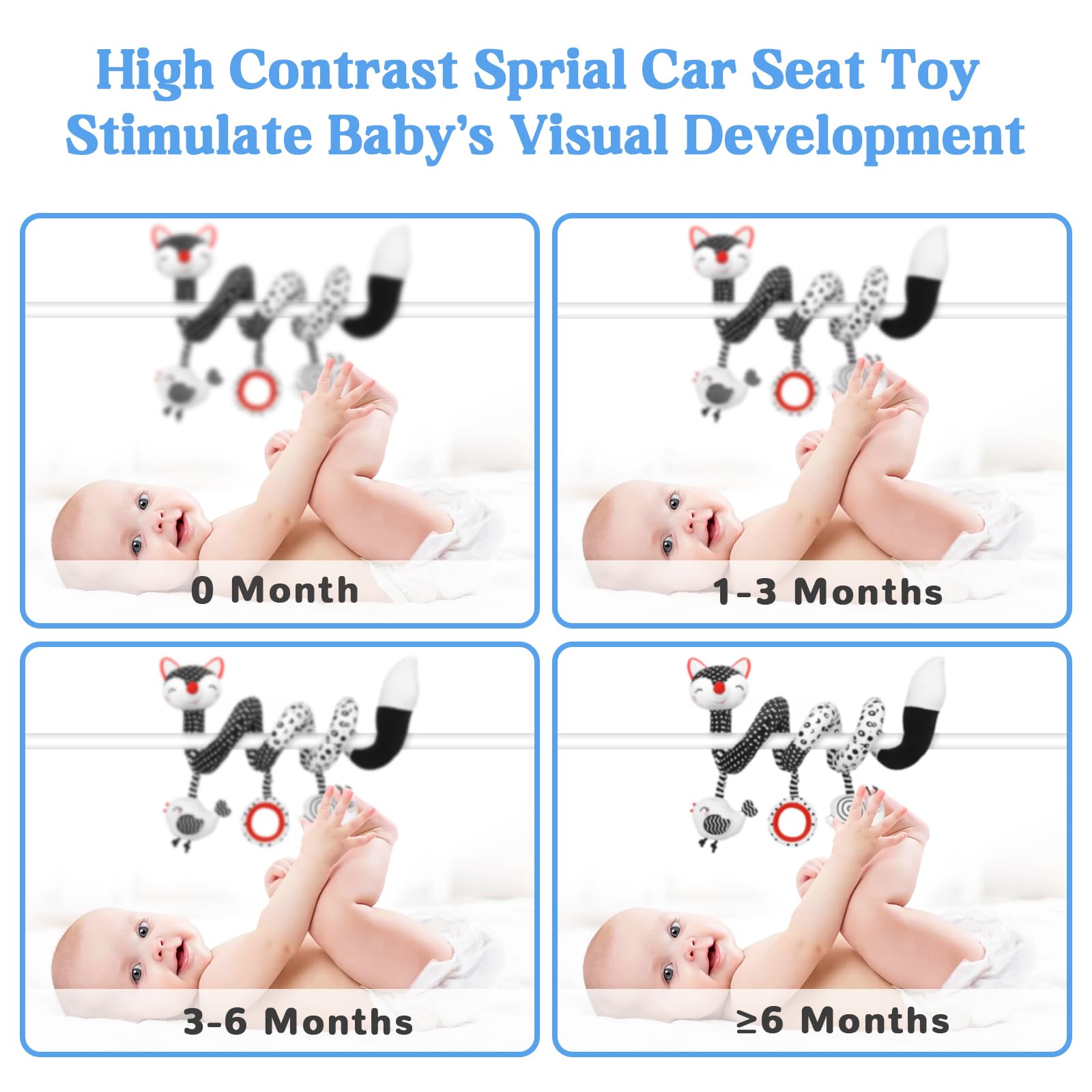 Car Seat Toys Baby Toys 0-3 Months Infant Toys Spiral Stroller Toys, Newborn Toys Black and White Baby Toys, High Contrast Baby Toys for Crib Mobile, Baby Toys Gift for 0 3 6 9 12 Months Girls Boys
