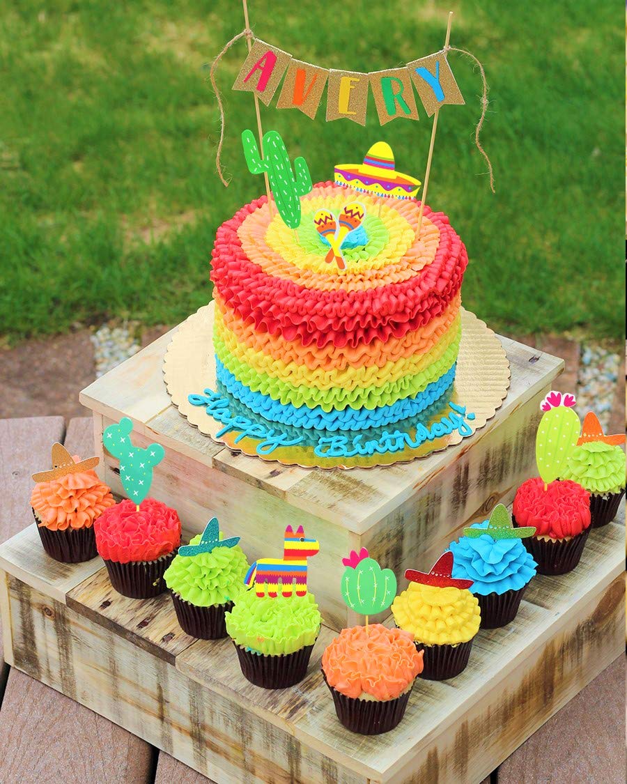Jevenis 42 Pcs Fiesta Cupcake Toppers Mexican Fiesta Party