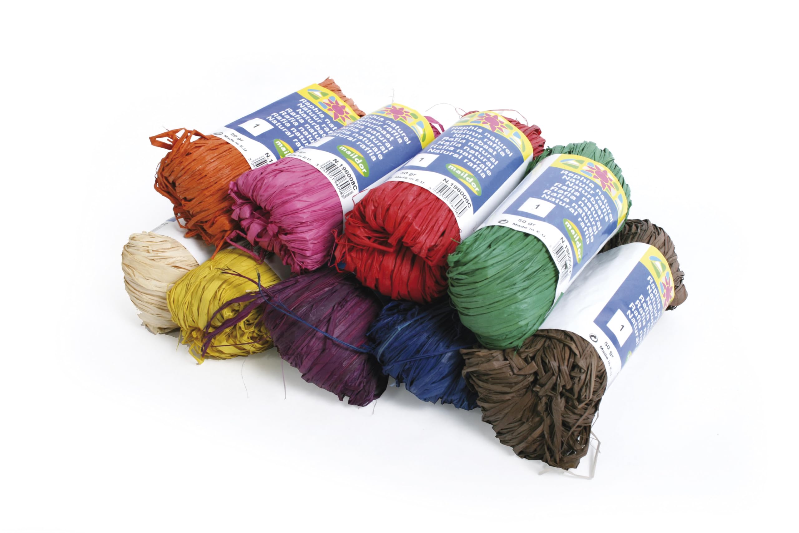 Clairefontaine - 196099C - Raphia Balls Assorted Colours -Set of Several Raphia Threads 1m50 per Thread- 50g - Creative Leisure - Gift wrapping - Box of 9 Balls