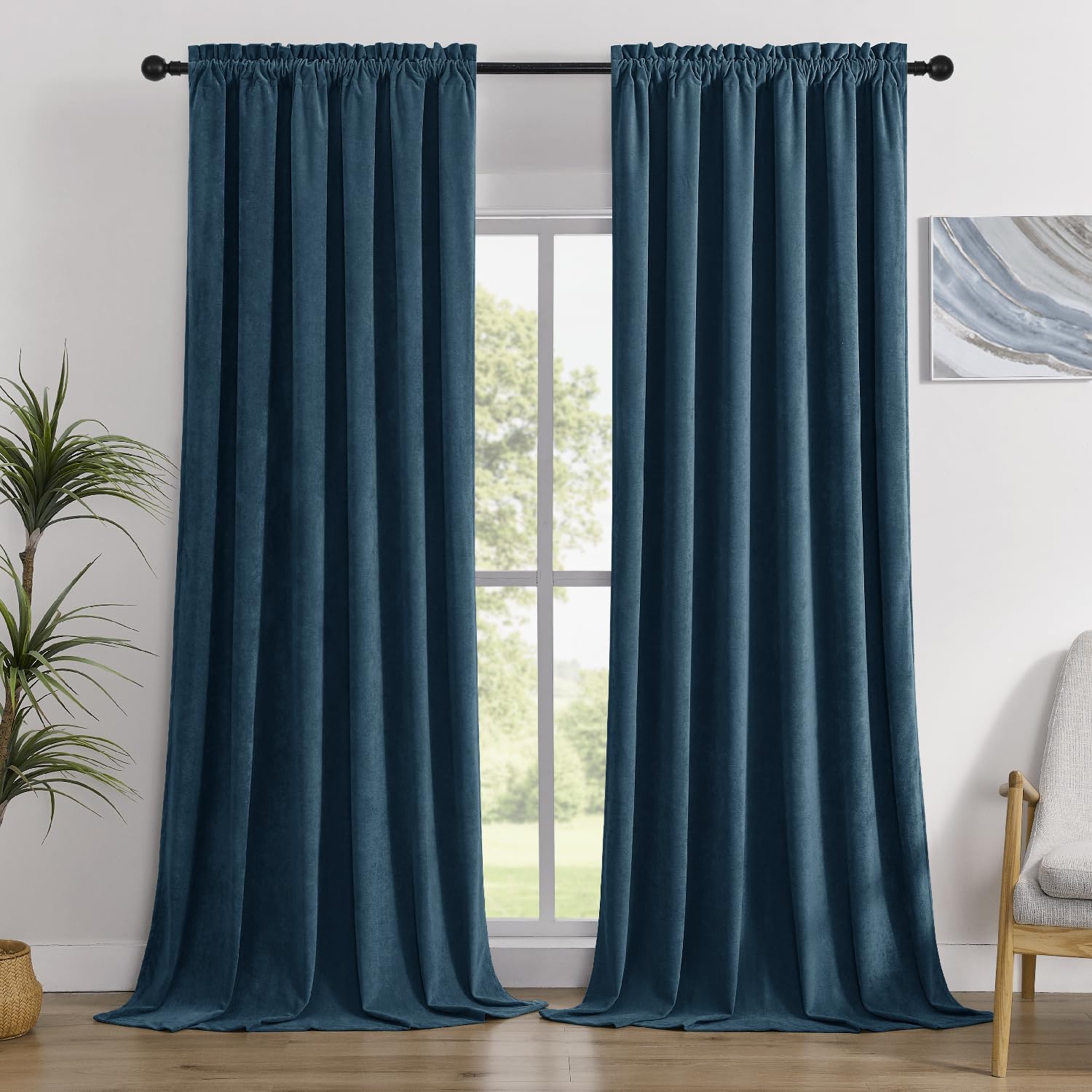Photo 1 of SMILETIME Navy Blue Chenille Velvet Curtains 52x84inch Rod Pocket Luxurious Thermal Insulated Soundproof Drapes Soft and Durable Light-Filtering Window Treatments for Living Room Bedroom, 2 Panels
