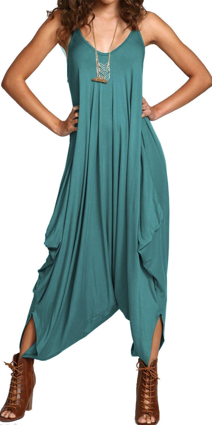 Ladies Womens All in One Summer Beach Sleeveless Baggy Romper Harem Jumpsuit Play-suit Tops