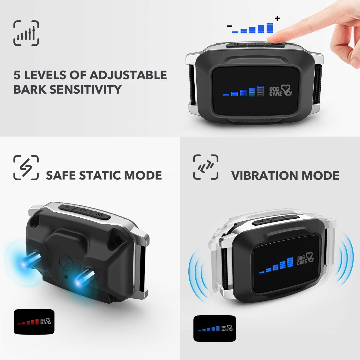 Rechargeable Bark Collar for Dogs - Dog Bark Collar w/2 Vibration and Static Modes, Auto 7 Levels Static Modes, LED Indicator, No Bark Collar for Small Medium Large Dogs, Safe and Humane : Kitchen & Dining