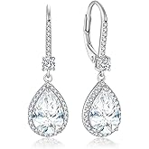 Teardrop Leverback Birthstone Earrings for Women 925 Sterling Silver 5A Cubic Zircon Dangle Drop Birthstone Earrings Jewelry Anniversary Birthday Christmas Gifts for Her