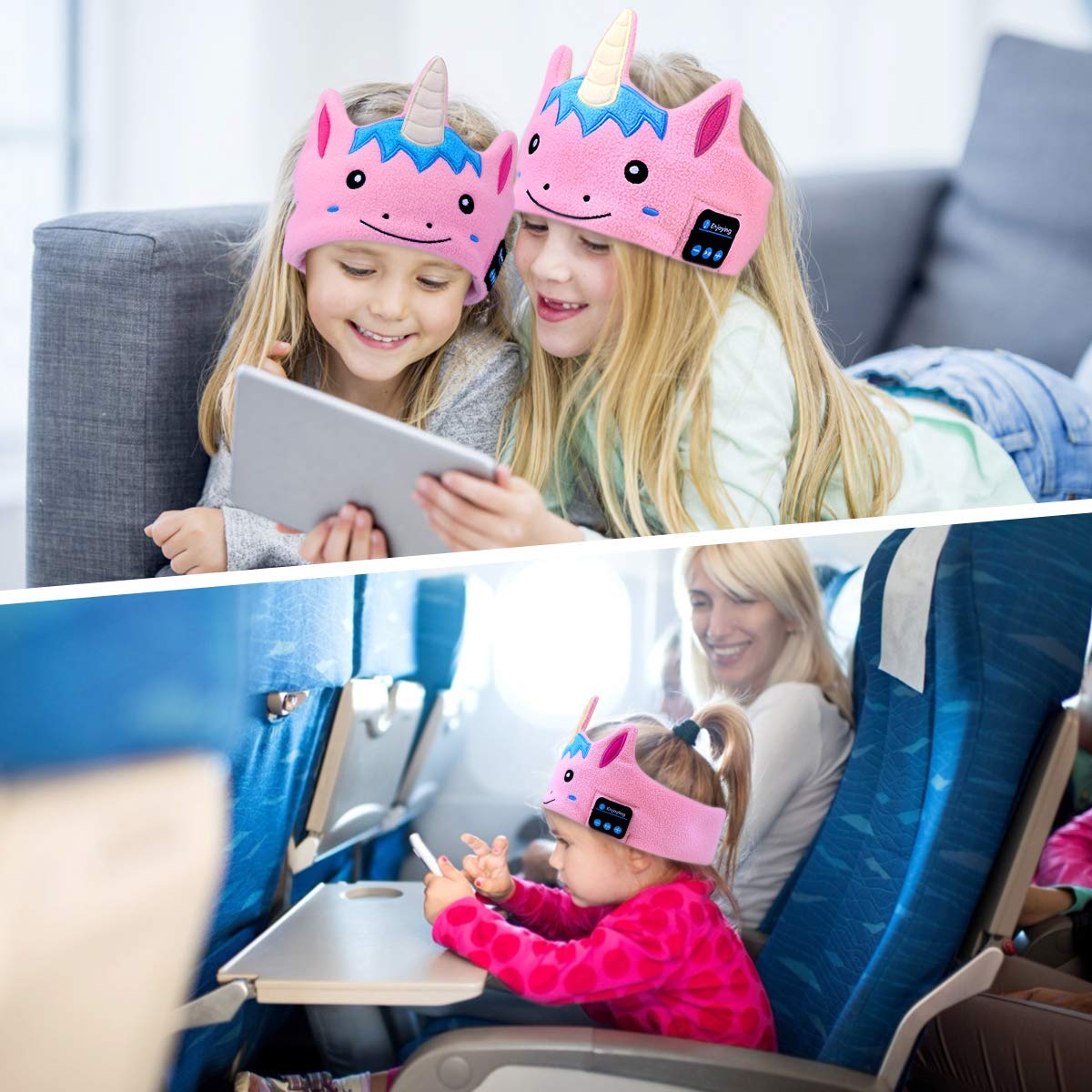 WU-MINGLU Kids Headband Headphones, Wireless Bluetooth Music Soft Fleece Headband Children\'s Headband Earphones Sleep Headphones Built-in Mic Adjustable Washable For Home, Travel