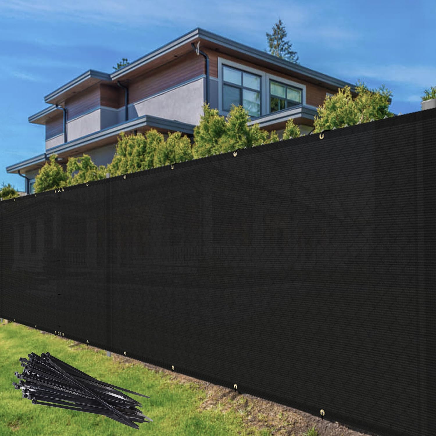 Photo 1 of TANG Privacy Fence Screen Black 6' x 30' for Patio Garden Heavy Duty Residential Windscreen Fence Privacy Blockage for Backyard School Commercial Netting Fence Permeable 3 Years Warranty