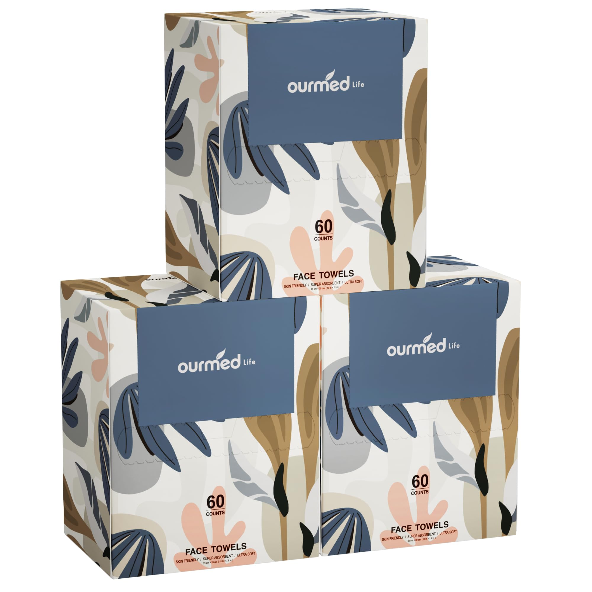 Ourmed Life Face Towels, Disposable Biodegradable Facial Towels for Sensitive Skin, Lint- Free Face Wipes for Washing Face, Skincare and Makeup Remover, Dry Wipes, 10"×7.8" Extra Large, 180 Count — image 1