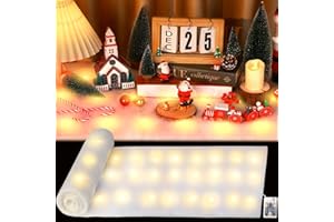 Yonsya Artificial Snow Blanket Roll, Thick Xmas Fluffy Snow Cover, Winter Fake White Cotton Snow Blanket Table Runner for Christmas Village Tree Decoration (1, White with Warm Light)