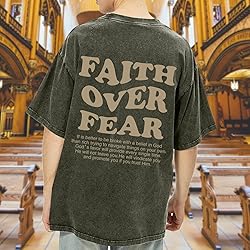 Kelxjia Christian Shirts for Men Faith Over Fear