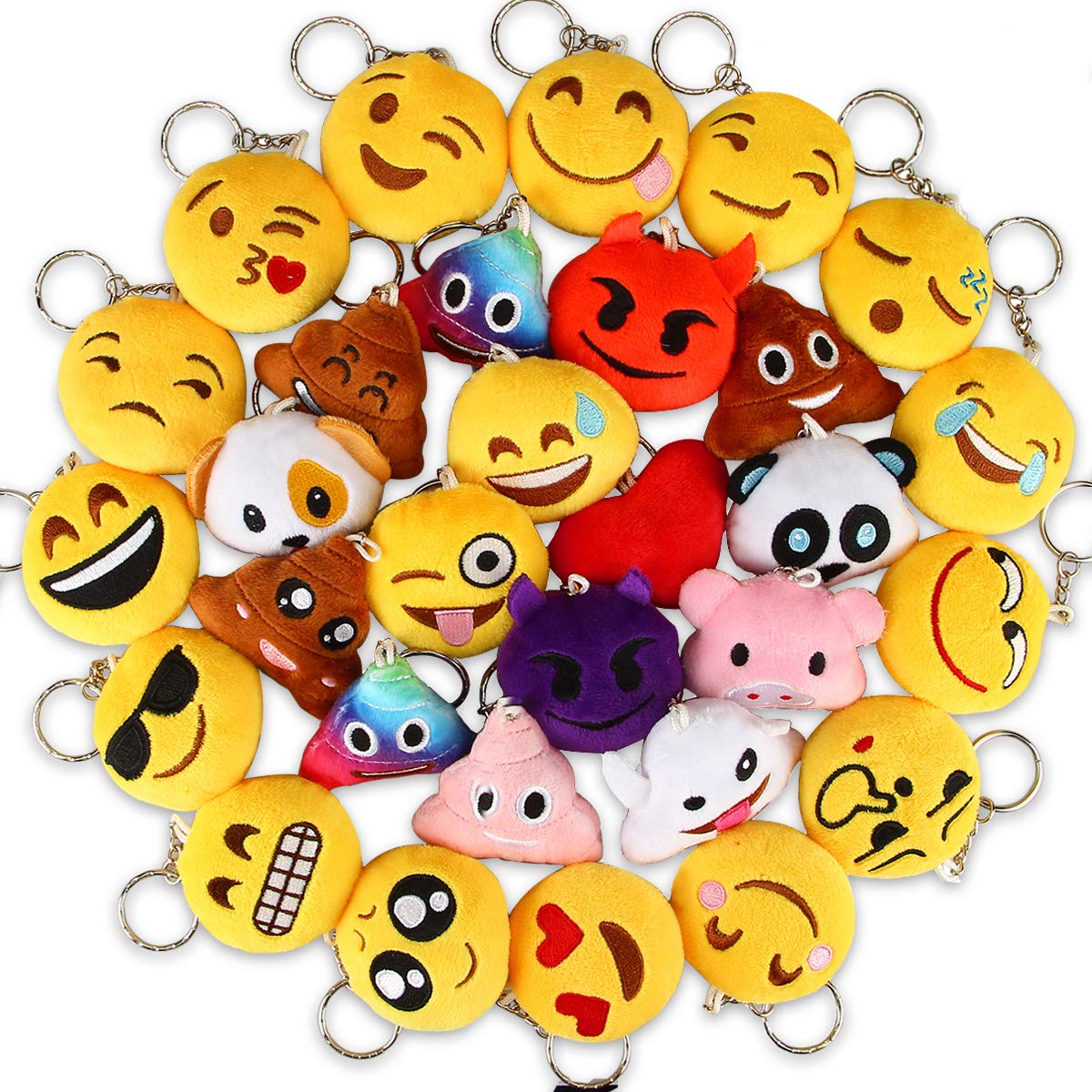 Emoticon Keychains, Dreampark Mini Emoticon Plush Party Favors Valentine' s Day Gifts Birthday Party Supplies, Carnival Prizes Easter Egg Fillers for Kids Treasure Box Bulk Toy Assortment 2