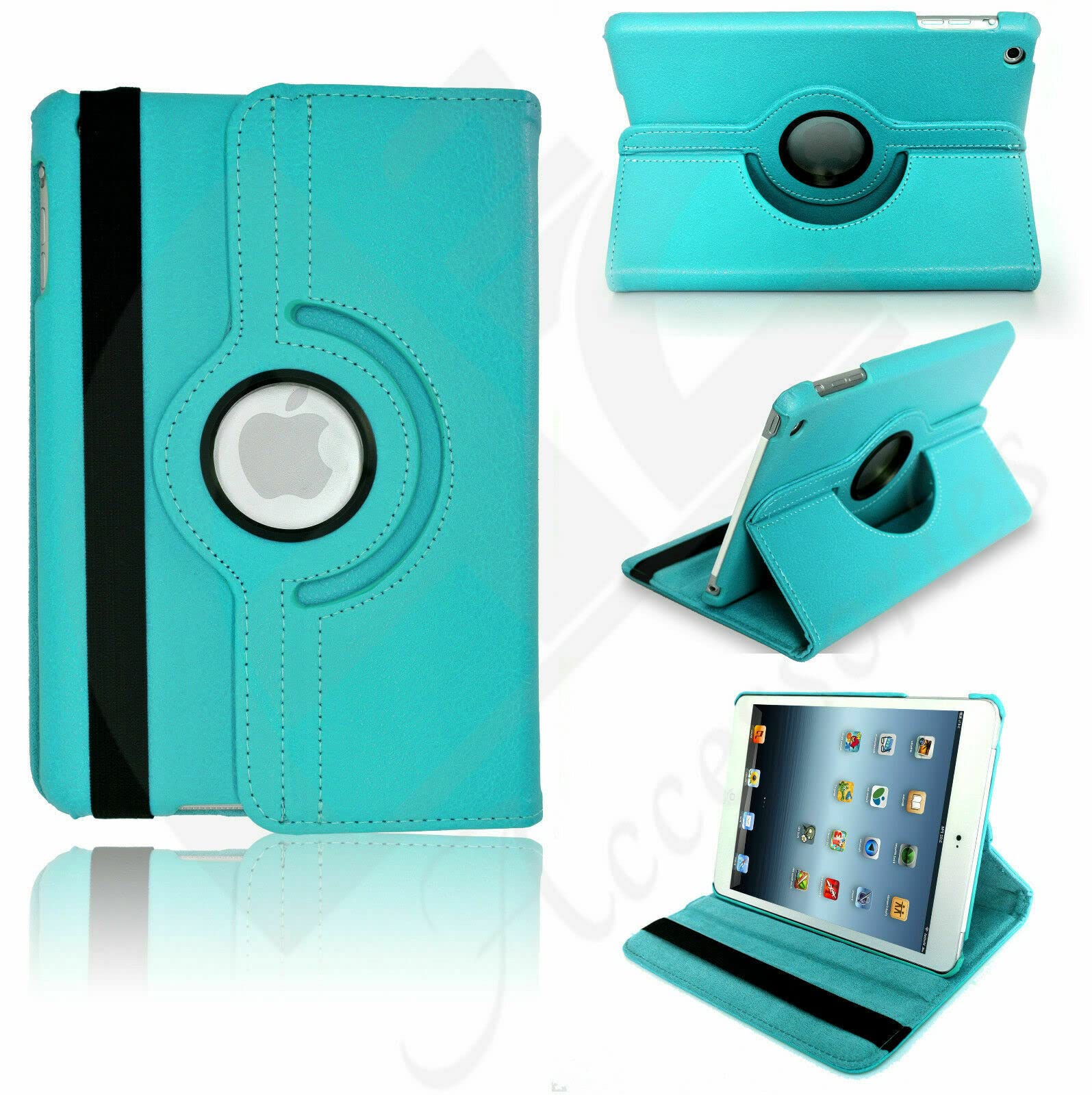 PU Leather Rotate Stand Case for iPad 9.7 inch 5th/6th Generation 2017/18 and For iPad Air 1st Generation and iPad Air 2 2013/14 (Light-Blue/Sky-Blue)