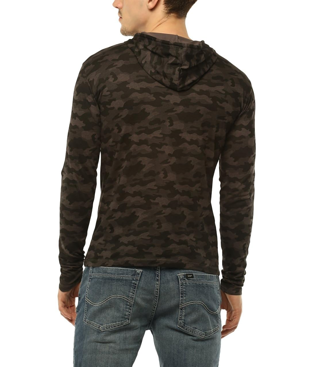 urbano fashion men's military camouflage dark grey hooded full sleeve cotton t-shirt
