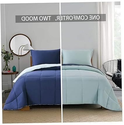 Amazon Com Hemau Lightweight Comforter Set Twin Navy Blue Solid