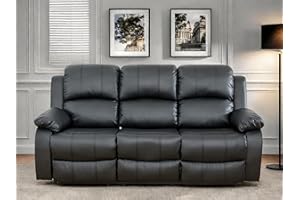 FONTOI Leather Recliner Sofa Couch, 3-Seater Home Theater Seating Reclining Sofa, Power Reclining Couch with Cup Holders & Drop Down Table for Living Room Furniture Sets, Black