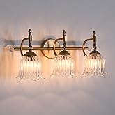 CVKASH 3-Light Bathroom Vanity Light Fixtures Over Mirror,Brushed Gold Modern Vanity Lights with Glass Shade Vintage Wall Sco
