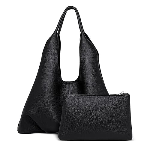 PLURECIL Tote Hobo Bags with Small Purse PU Leather Large Faux Leather Shoulder Bag for Women Hobo Bag Stylish Casual Trendy Soft Tote Bag 2025-Black