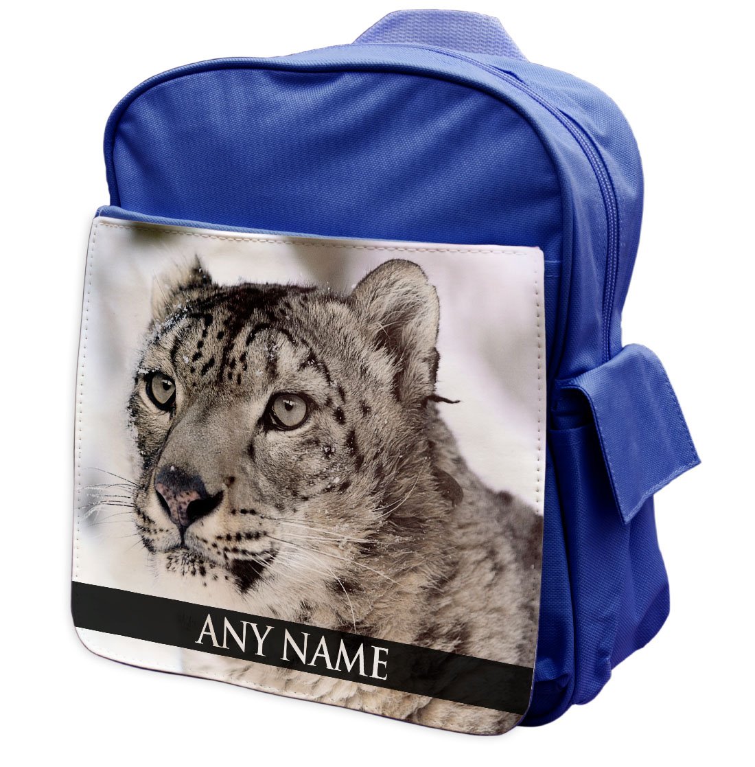 Name backpack with snow leoppard photo blue