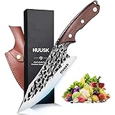 Huusk Viking Knife with Sheath - Hand Forged Boning Knife for Meat Cutting, Japanese Chef Knives for Kitchen, Outdoor Camping, Gift for Men and Women