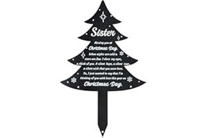 BUoonyer Christmas Grave Decorations for Cemetery - Sister Metal Memorial Grave Markers, Xmas Tree Garden Sympathy Plaque Stake, Girls Remembrance Graveside Burial Decor Sign for Outdoor Outside Yard