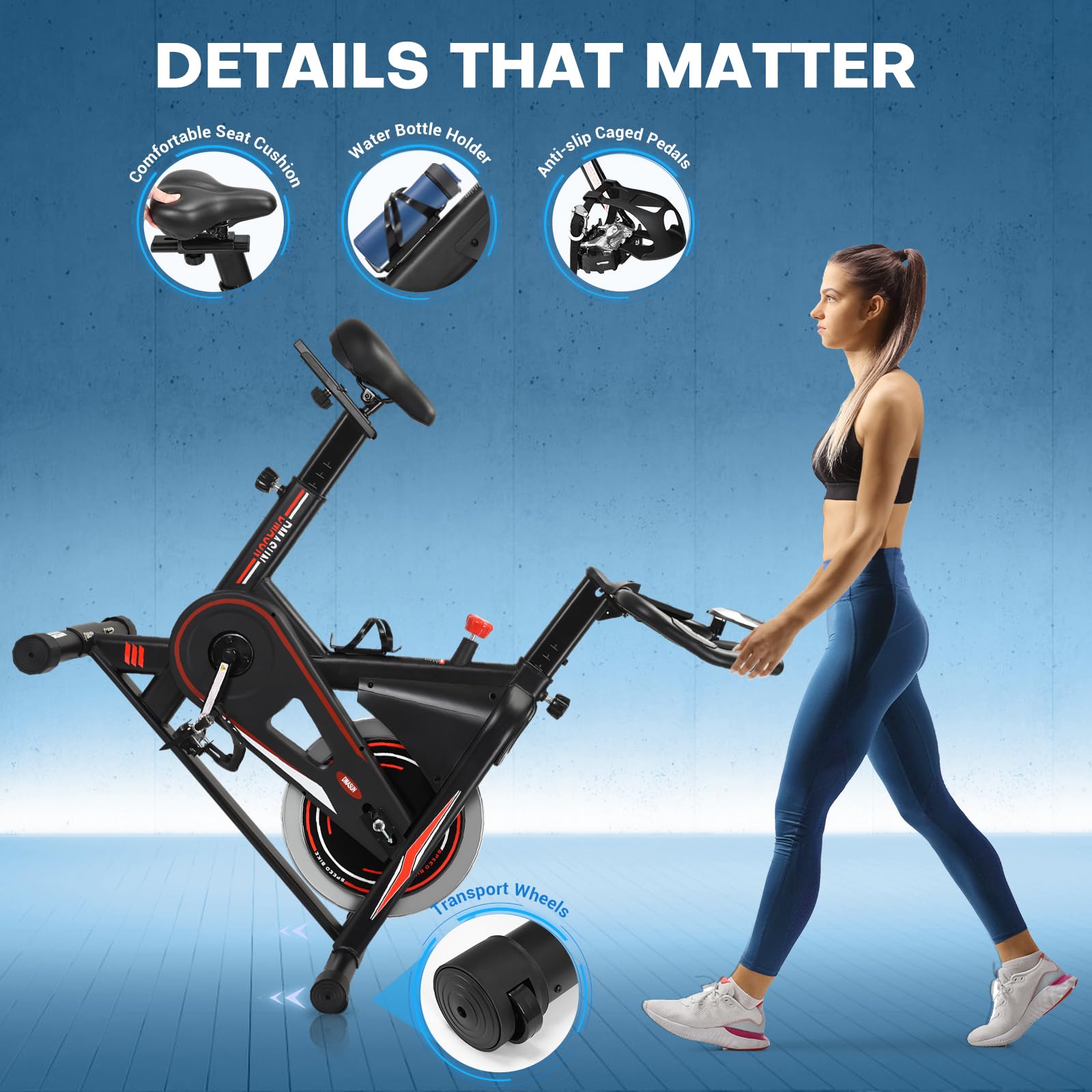 Exercise Bike, DMASUN Classic Brake Pad Pro Stationary Bike for Home with 330 LB Capacity, Workout Bike with Comfortable Seat Cushion, Digital Display with Tablet Holder