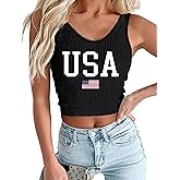 Women's American Flag Crop Tank Tops Patriotic Shirts 4th of July Tanks USA Flag Y2k Shirt for Teen Girls